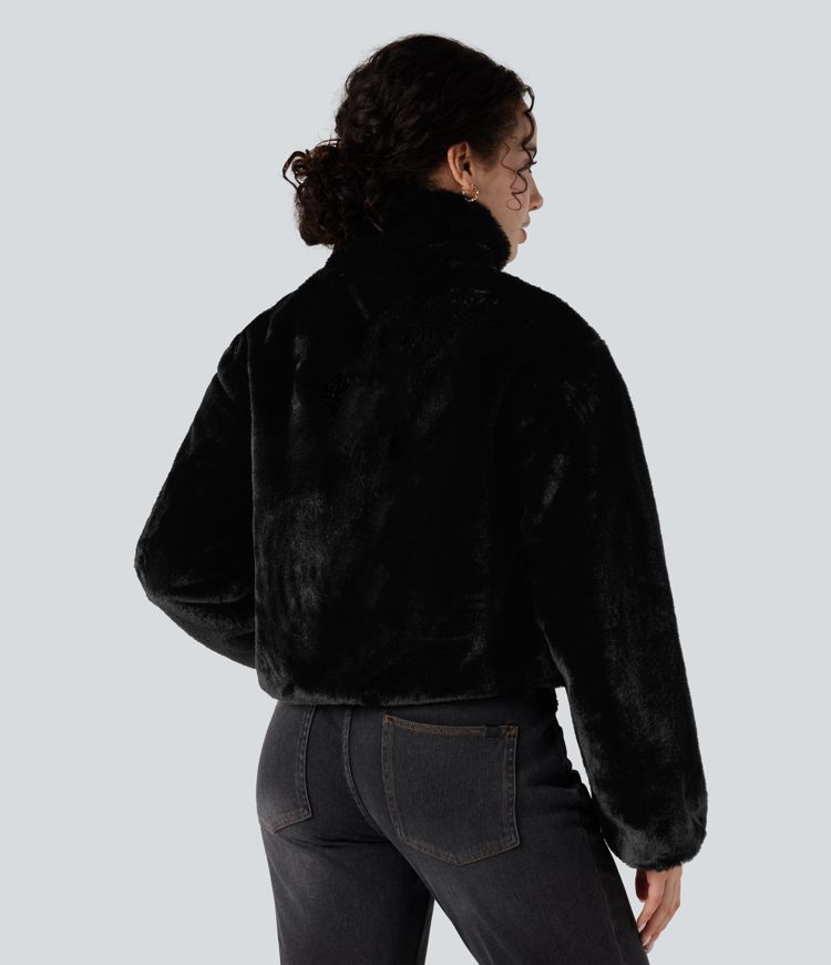 Stand Collar Long Sleeve Zip Fly Casual Sherpa Jacket