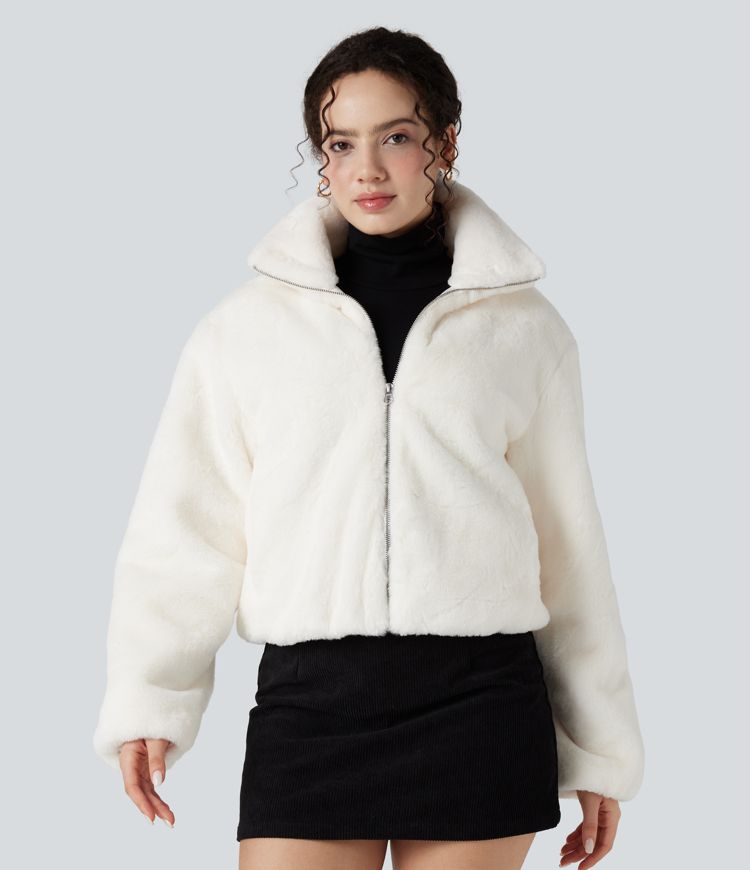 Stand Collar Long Sleeve Zip Fly Casual Sherpa Jackets