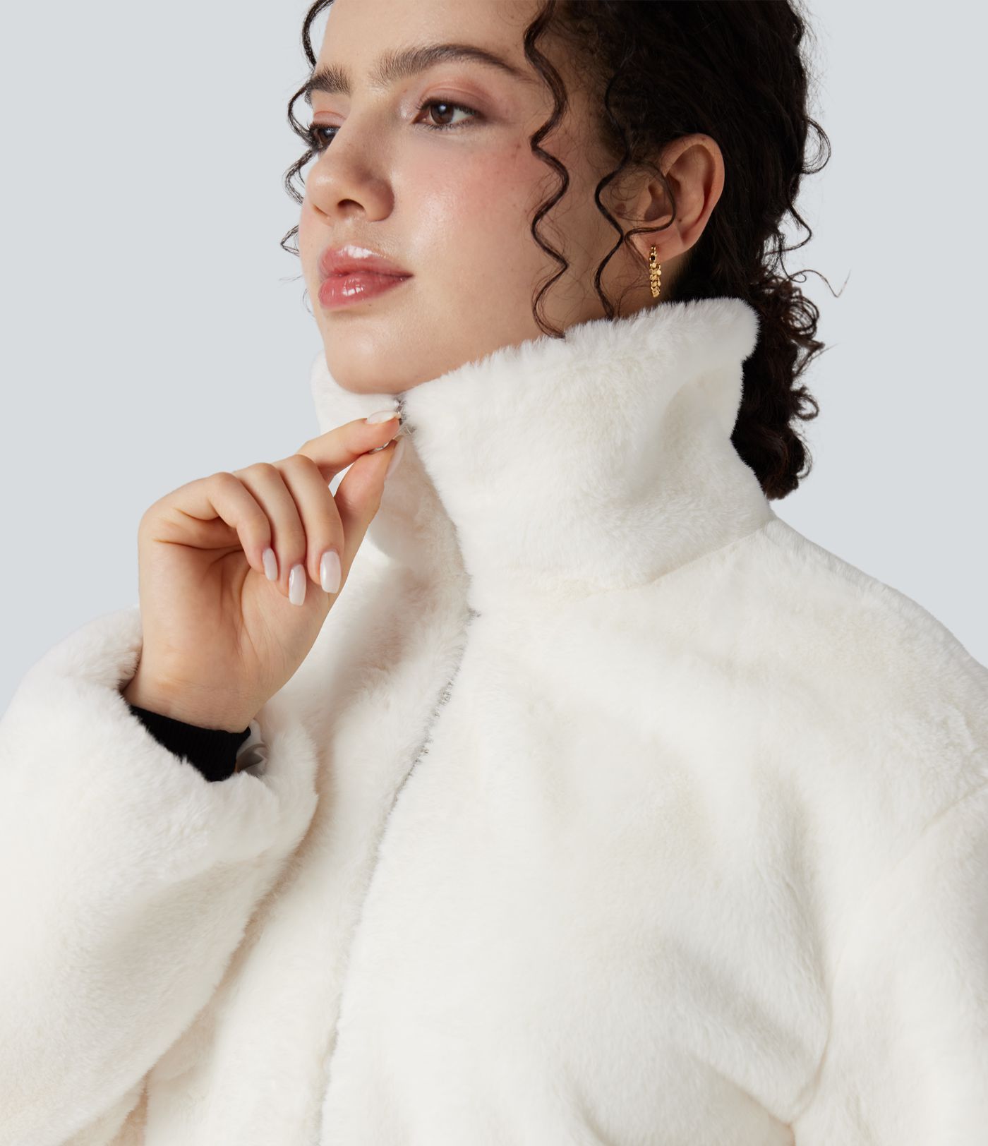 Stand Collar Long Sleeve Zip Fly Casual Sherpa Jacket