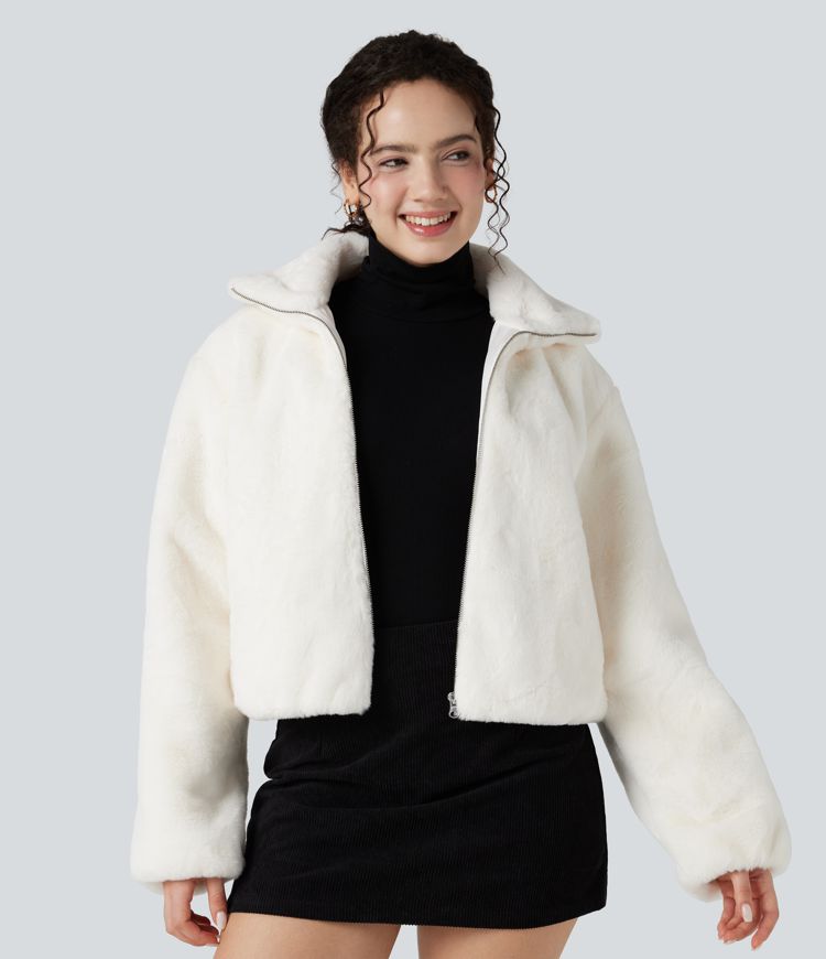 Stand Collar Long Sleeve Zip Fly Casual Sherpa Jacket