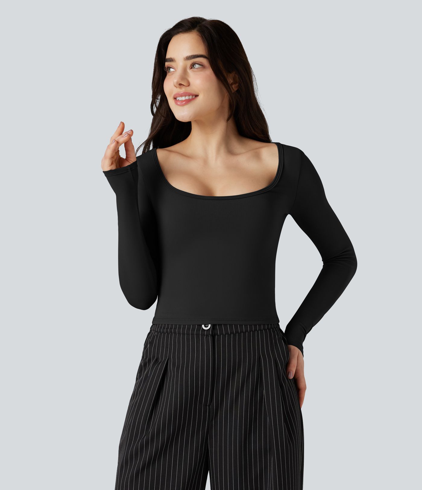 SoftlyZero™ Airy Scoop Neck Long Sleeve Work T-Shirt