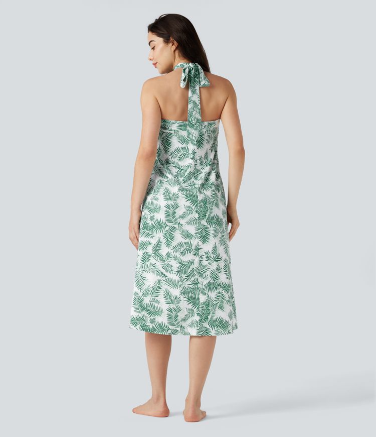 High Waisted Wrapped Tie Back Floral Printed Midi Resort Skirt