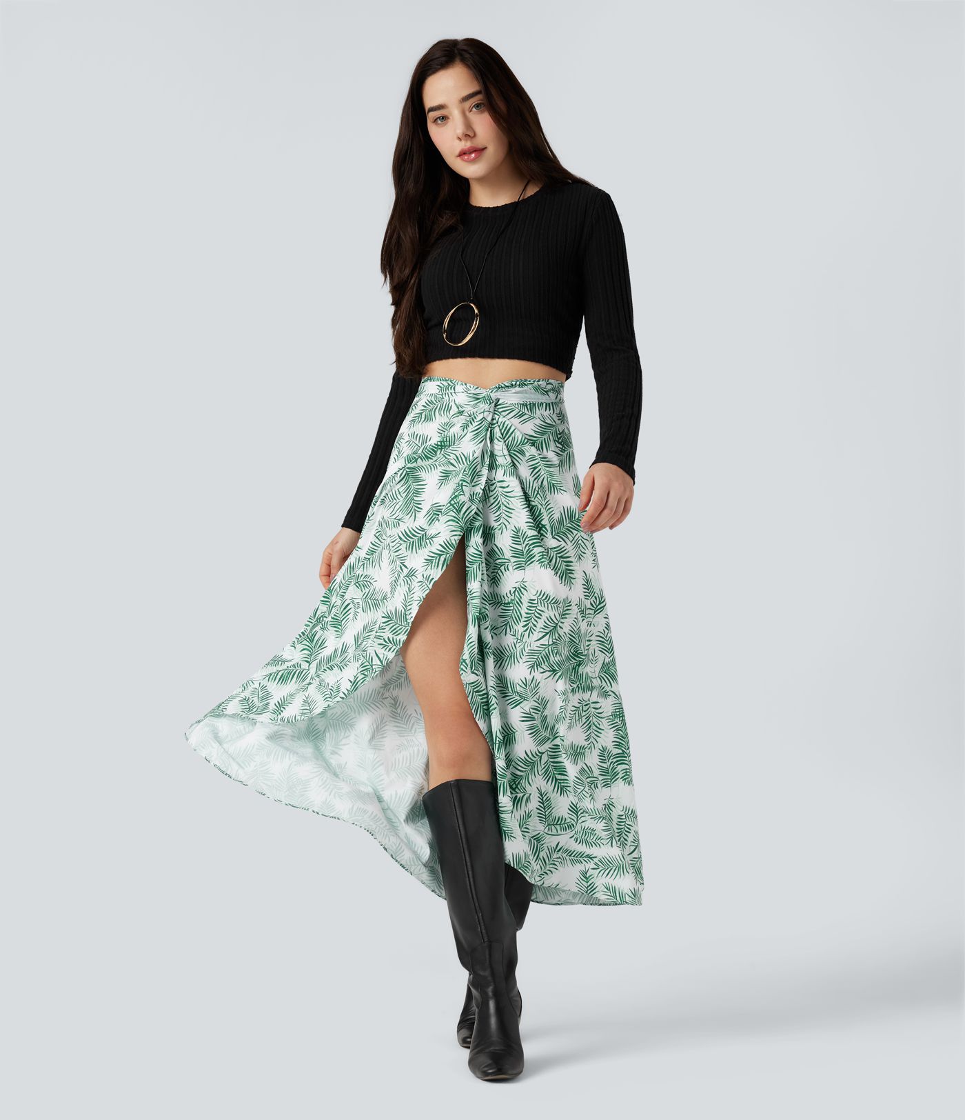 High Waisted Wrapped Tie Back Floral Printed Midi Resort Skirt