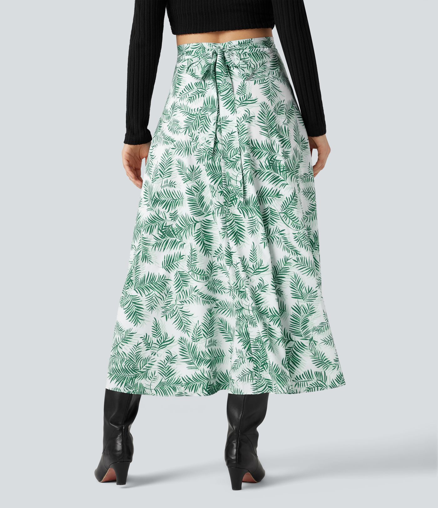 High Waisted Wrapped Tie Back Floral Printed Midi Resort Skirt