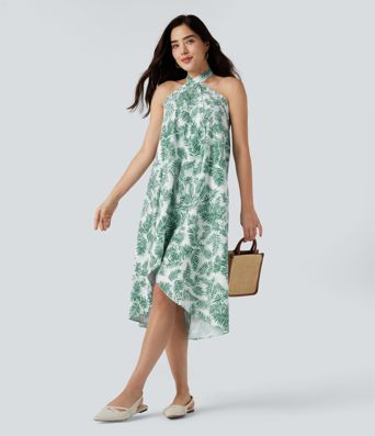 High Waisted Wrapped Tie Back Floral Printed Midi Resort Skirt