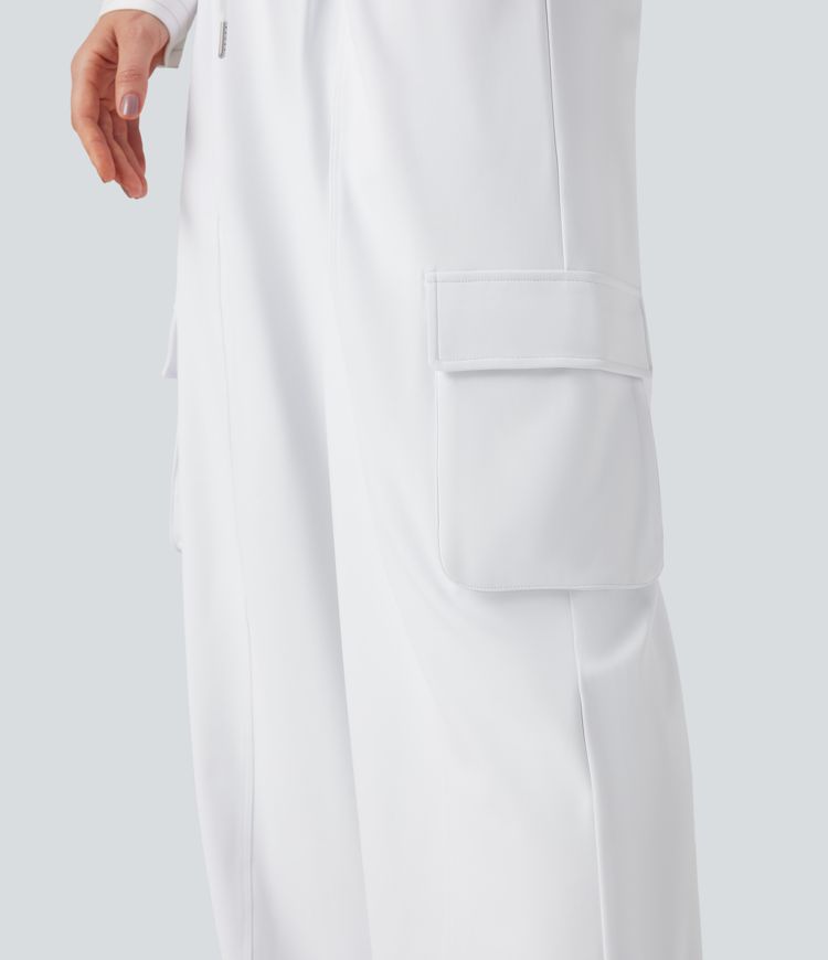 DayStretch High Waisted Drawstring Straight Leg Casual Cargo Pants with Pockets