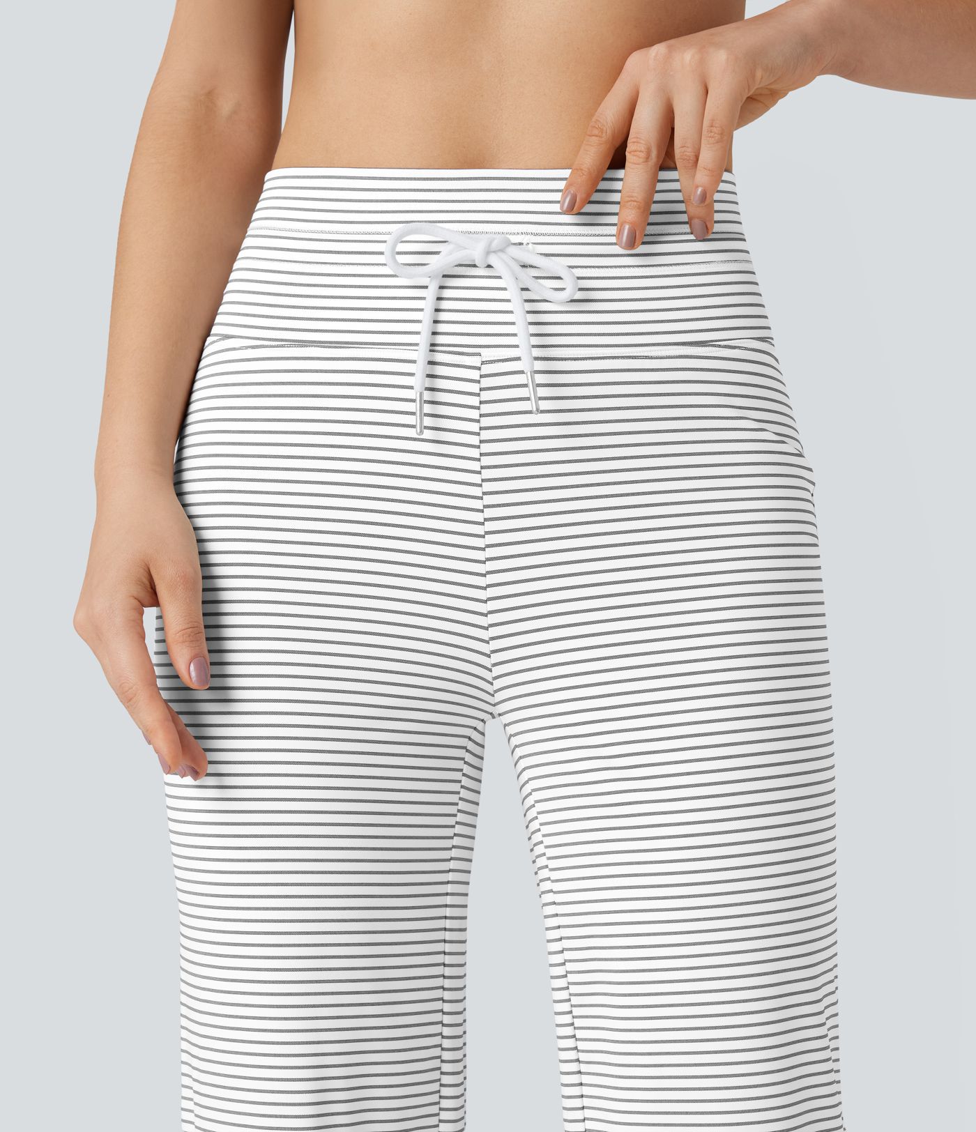 High-waisted Drawstring Stripe Yoga Straight-leg Pants with Pockets