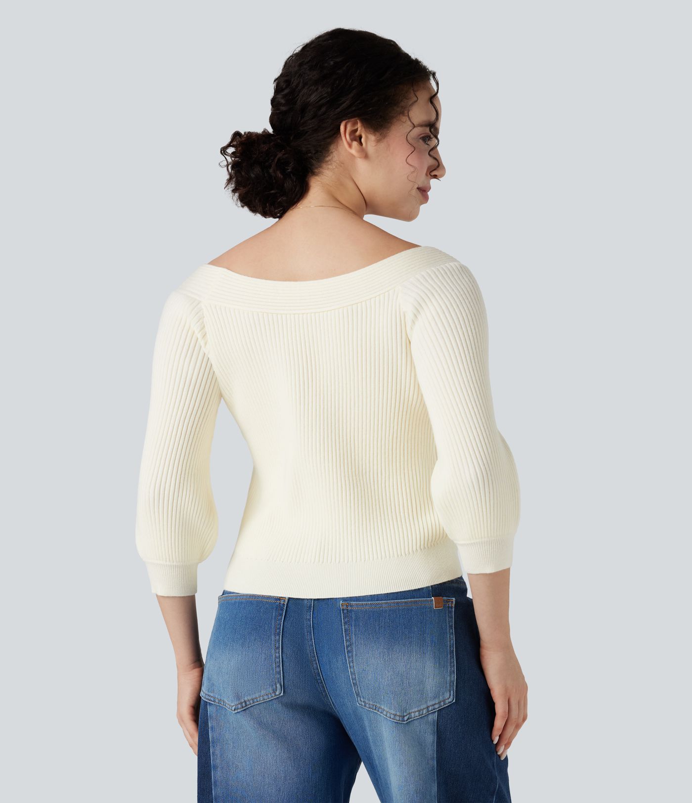 Off Shoulder Puff Sleeve Casual Sweater
