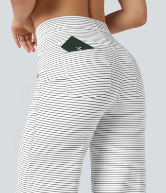 High-waisted Drawstring Stripe Yoga Straight-leg Pants with Pockets