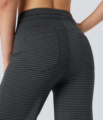 High-waisted Drawstring Stripe Yoga Straight-leg Trousers with Pockets