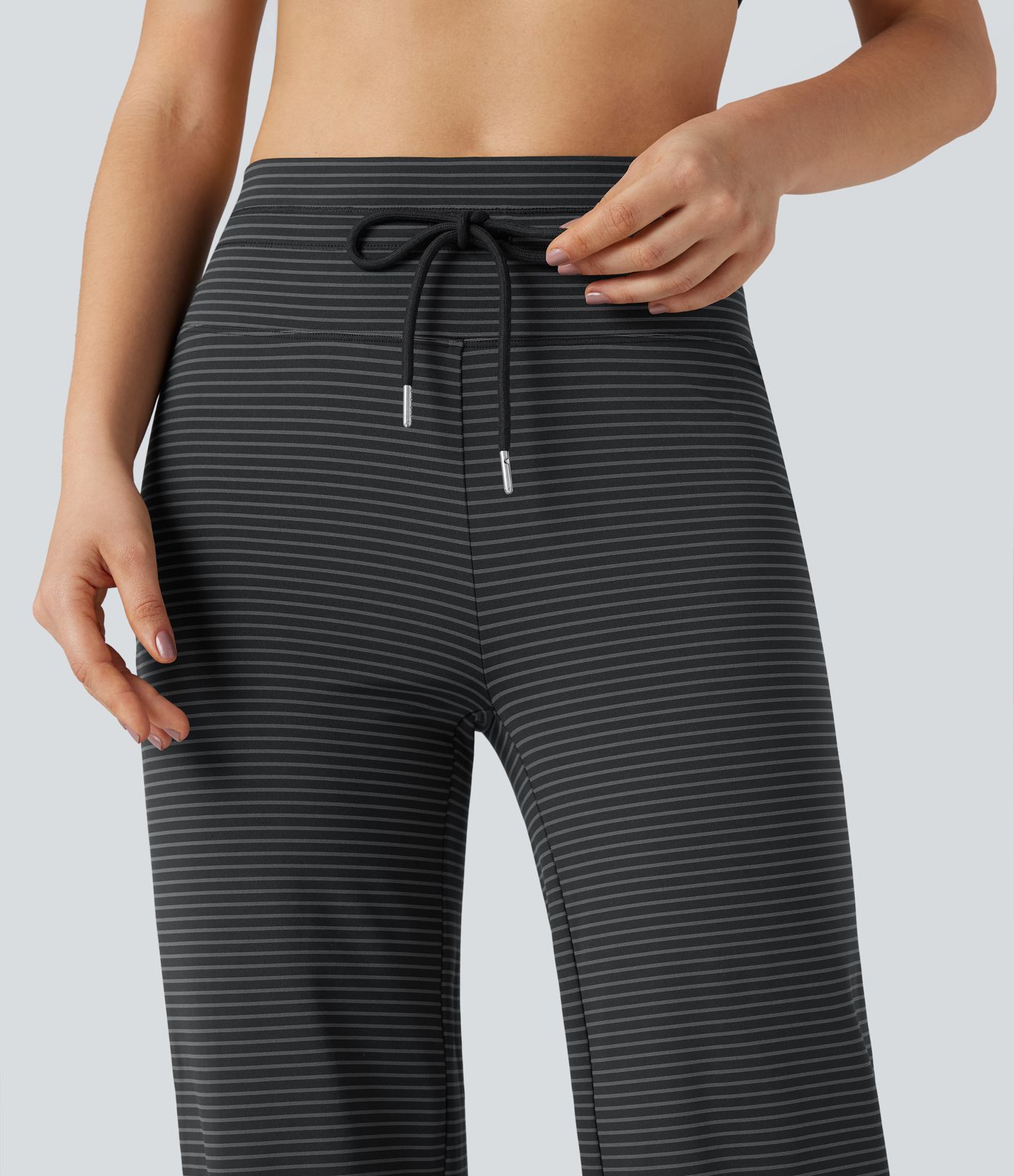 High-waisted Drawstring Stripe Yoga Straight-leg Trousers with Pockets