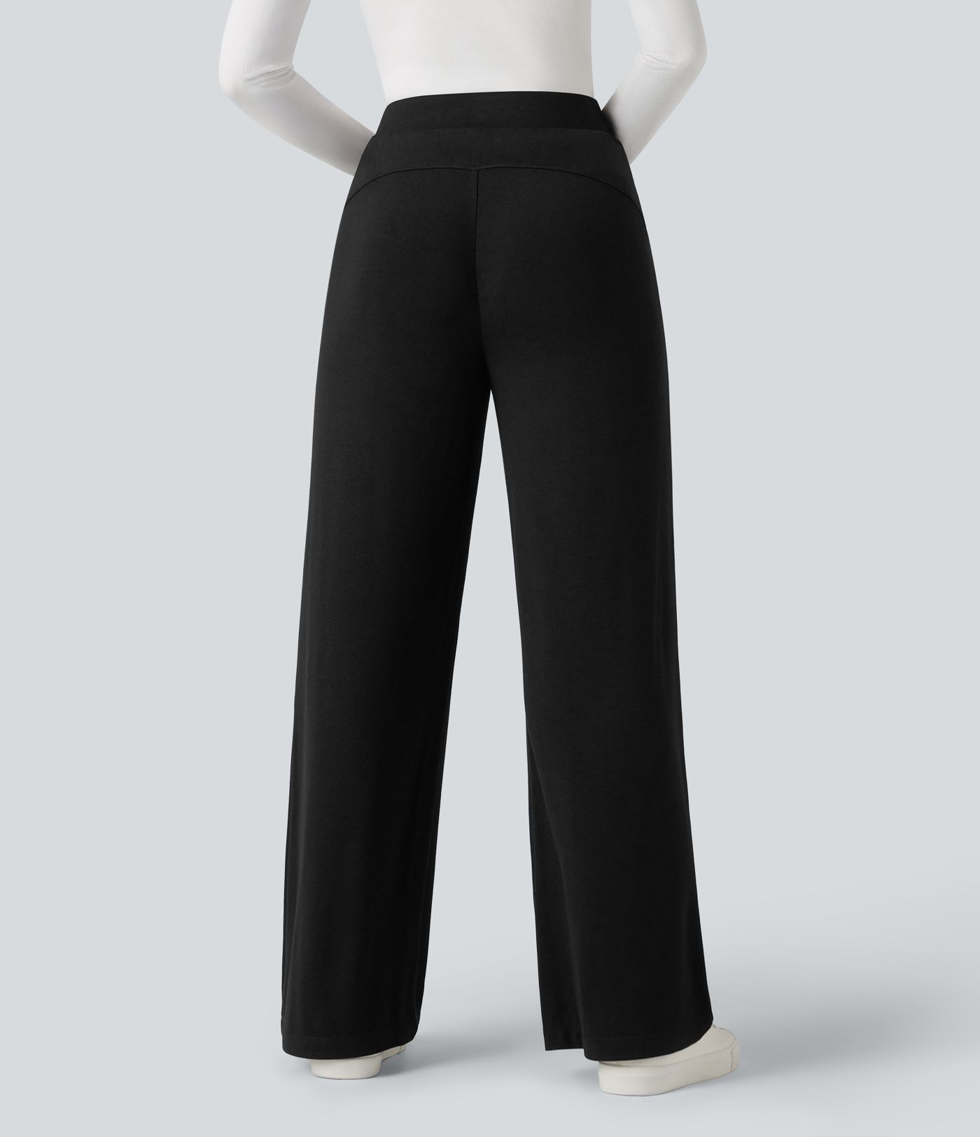 Pantalon large thermique confortable taille haute avec poches