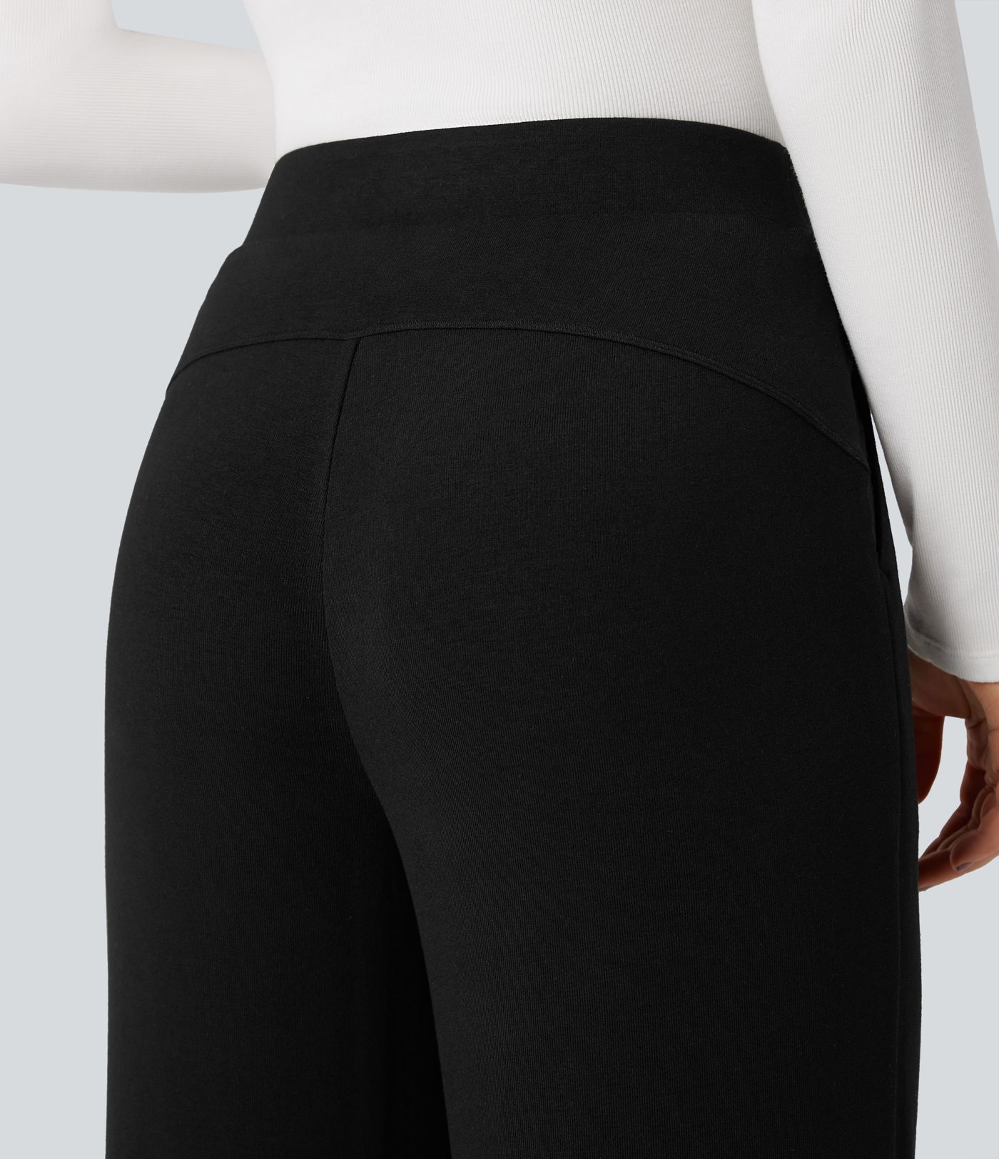 Pantalon large thermique confortable taille haute avec poches