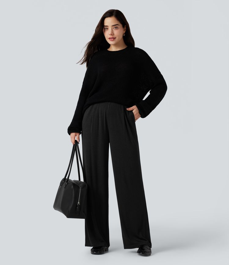  High Waisted Wide Leg Thermal Work Trousers with Pockets