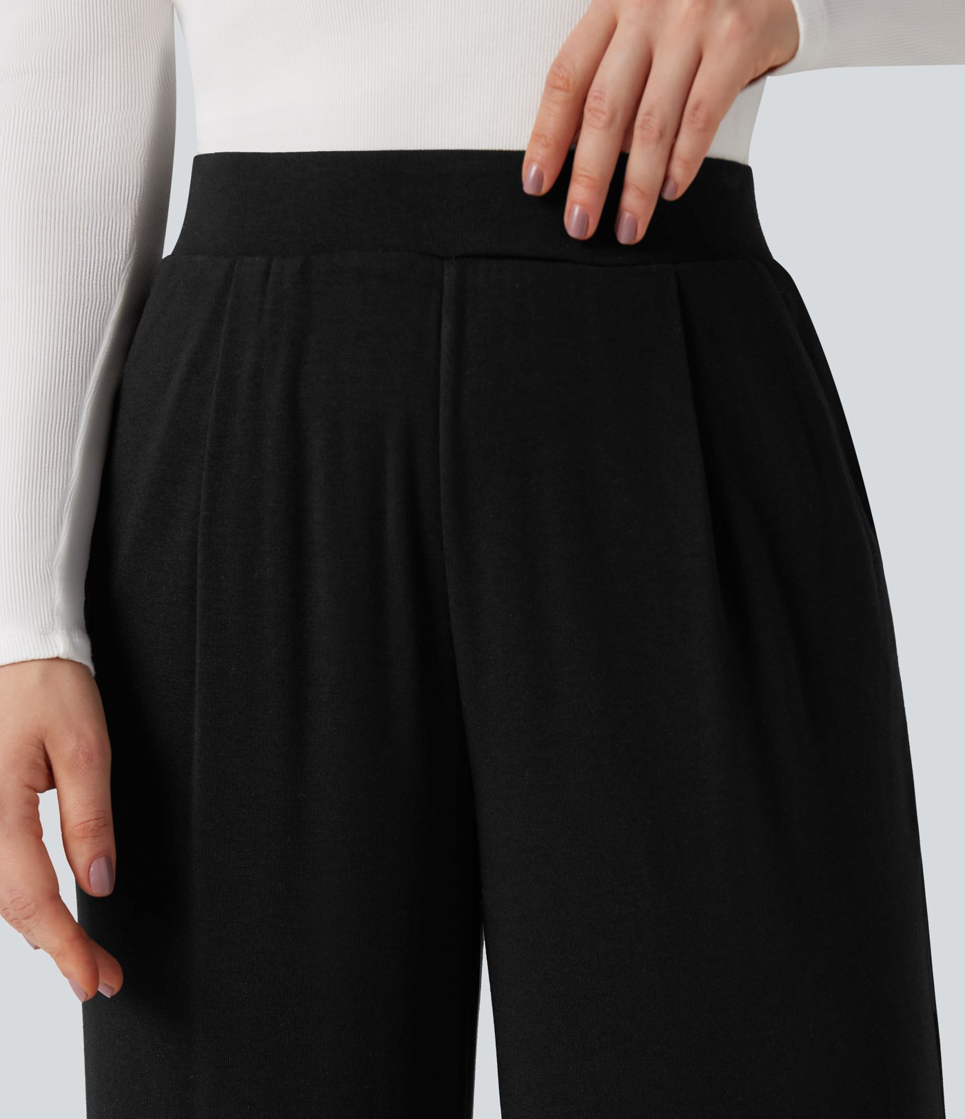 Pantalon large thermique confortable taille haute avec poches