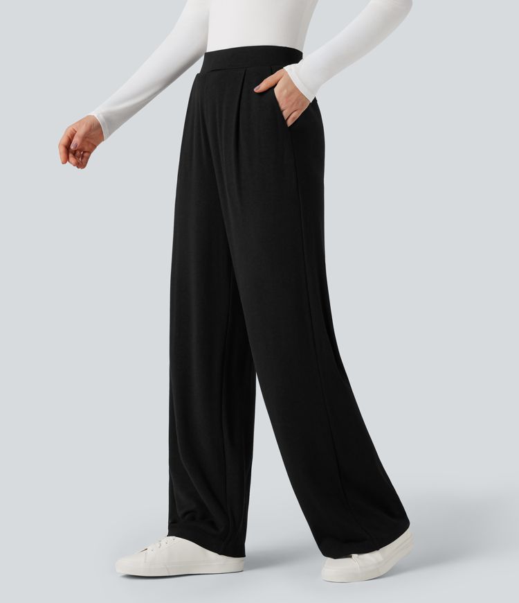  High Waisted Wide Leg Thermal Work Trousers with Pockets