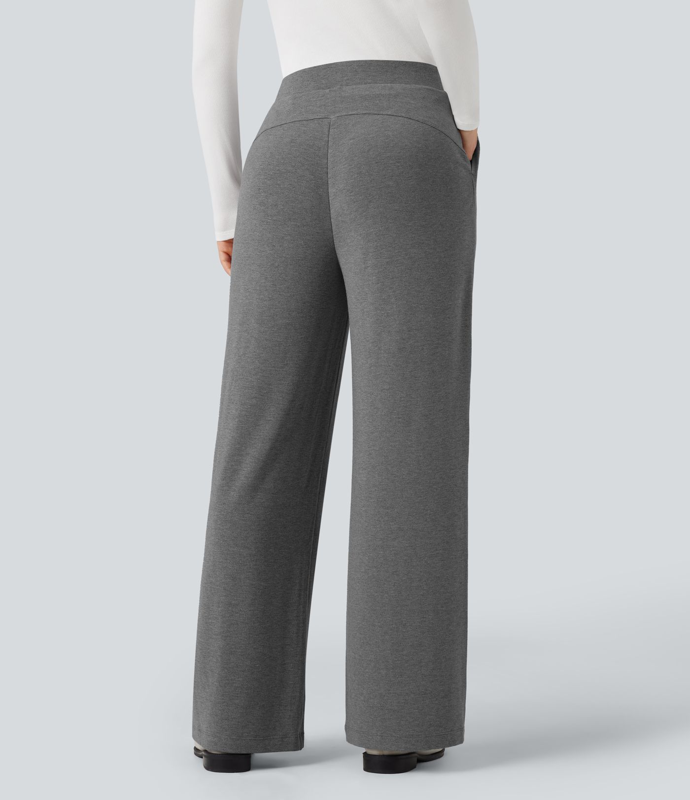  Thermo-Stoffhose mit hohem Bund, Seitentaschen und weitem Bein