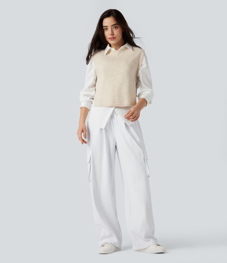 DayStretch High Waisted Drawstring Straight Leg Casual Cargo Pants with Pockets