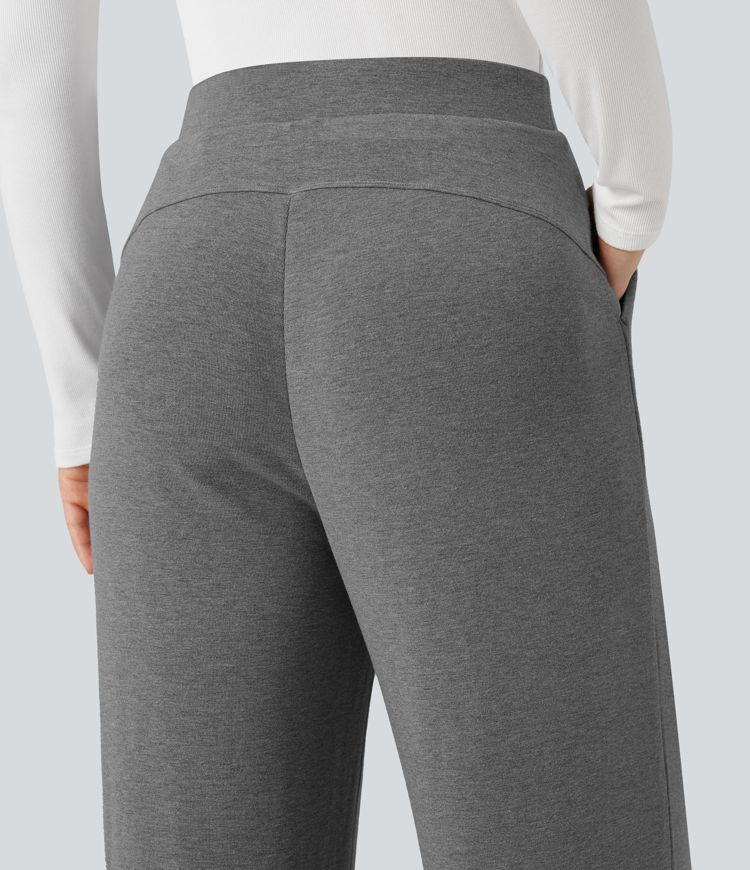 Pantalon large thermique confortable taille haute avec poches