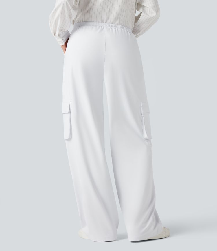 DayStretch High Waisted Drawstring Straight Leg Casual Cargo Pants with Pockets