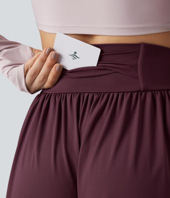 Softlyzero™ Airy - Geraffte Baggy-Yoga-Hose mit hohem Bund, mehreren Taschen und Kordelzug