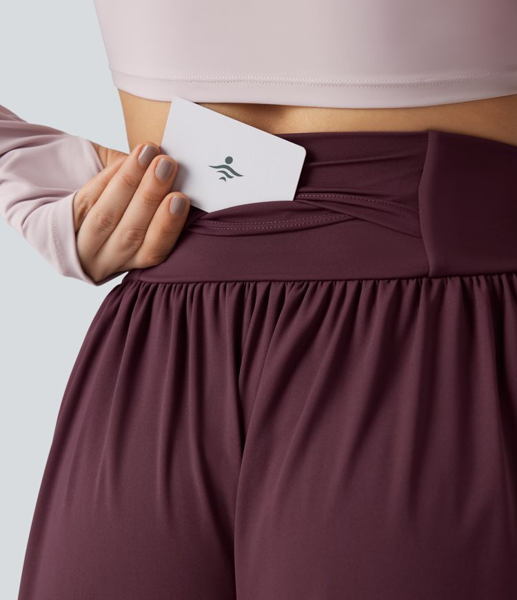 Softlyzero™ Airy - Geraffte Baggy-Yoga-Hose mit hohem Bund, mehreren Taschen und Kordelzug