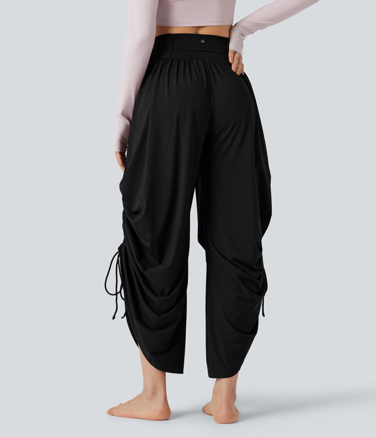 SoftlyZero™ pantalones de yoga holgados y ligeros de talle alto con cordón, fruncidos y bolsillos