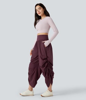 Softlyzero™ Airy - Geraffte Baggy-Yoga-Hose mit hohem Bund, mehreren Taschen und Kordelzug