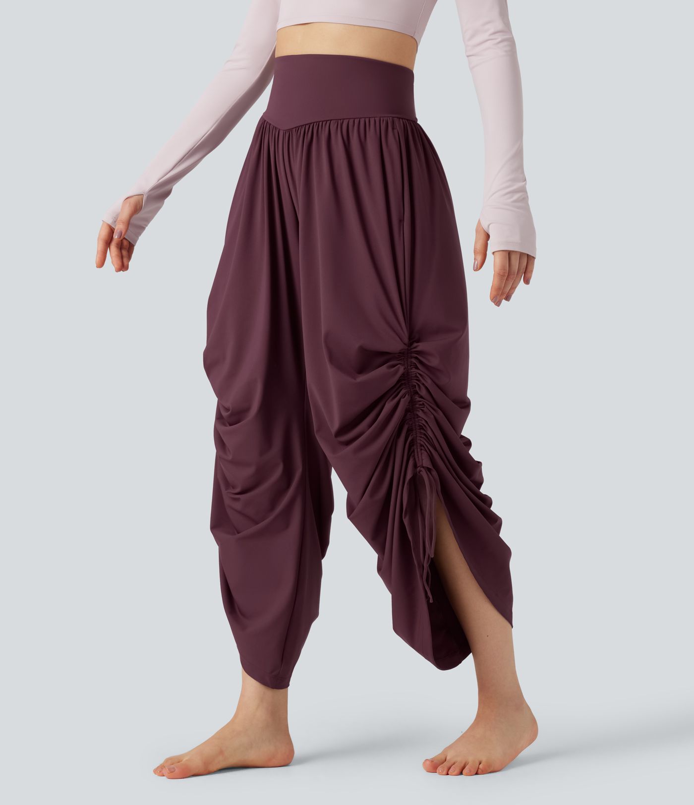 Softlyzero™ Airy - Geraffte Baggy-Yoga-Hose mit hohem Bund, mehreren Taschen und Kordelzug