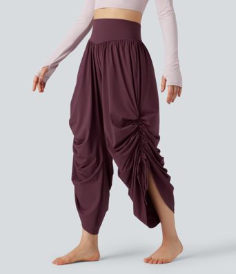 Softlyzero™ Airy - Geraffte Baggy-Yoga-Hose mit hohem Bund, mehreren Taschen und Kordelzug