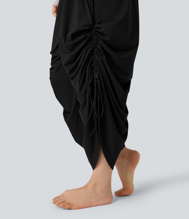 SoftlyZero™ pantalones de yoga holgados y ligeros de talle alto con cordón, fruncidos y bolsillos