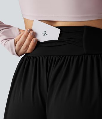 SoftlyZero™ pantalones de yoga holgados y ligeros de talle alto con cordón, fruncidos y bolsillos