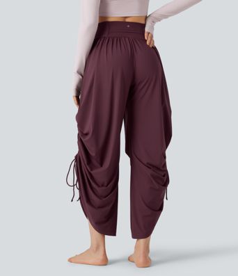 Softlyzero™ Airy - Geraffte Baggy-Yoga-Hose mit hohem Bund, mehreren Taschen und Kordelzug