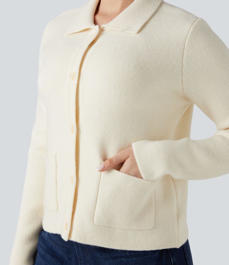 Polo Work Cardigan with Pockets