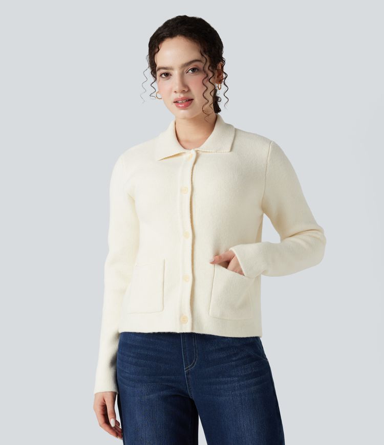 Polo Work Cardigan with Pockets
