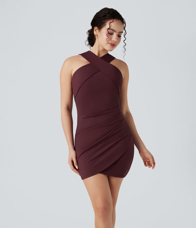 SoftlyZero™ Airy Sleeveless Crossover Hem Party Bodycon Mini Dress-UPF50+