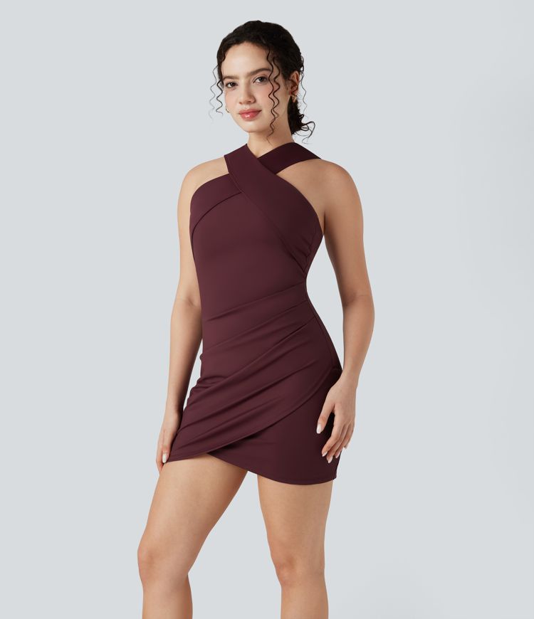 SoftlyZero™ Airy Sleeveless Crossover Hem Party Bodycon Mini Dress-UPF50+