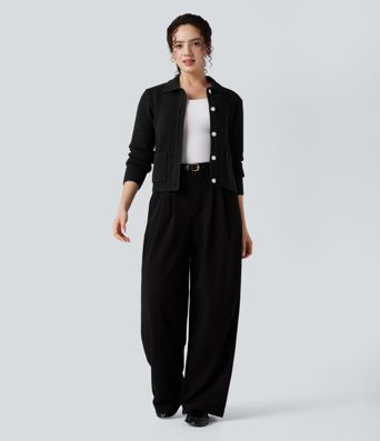 Polo Work Cardigan with Pockets