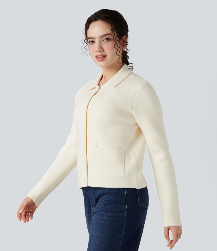 Polo Work Cardigan with Pockets