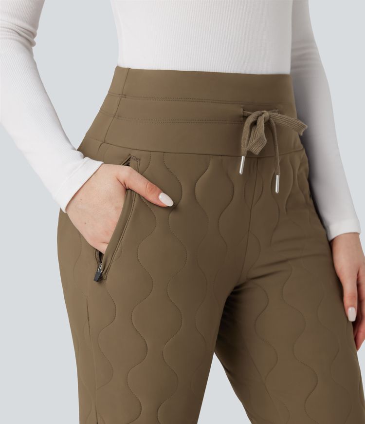 High Waisted Drawstring Casual Quilted Joggers with Pockets