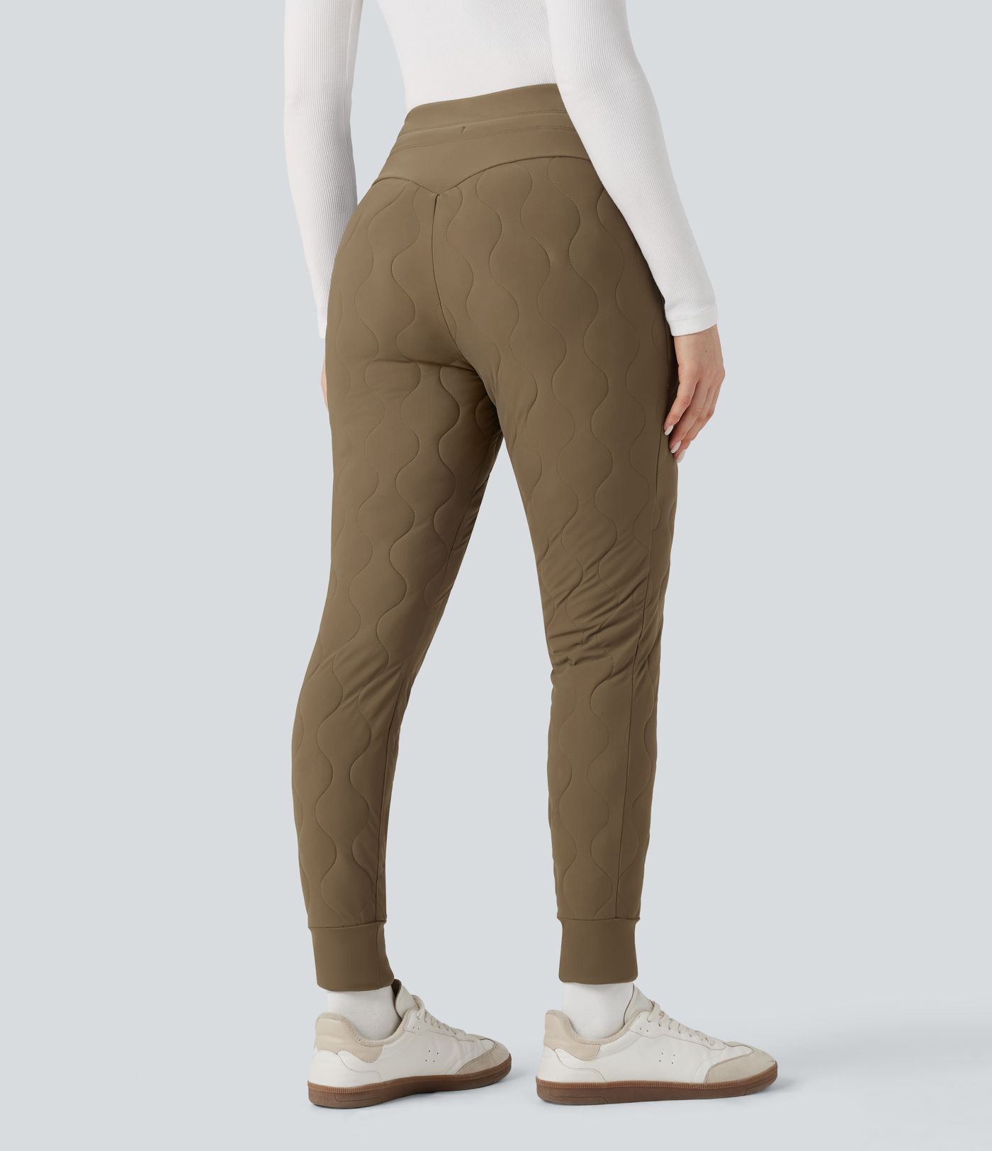 High Waisted Drawstring Casual Quilted Joggers with Pockets