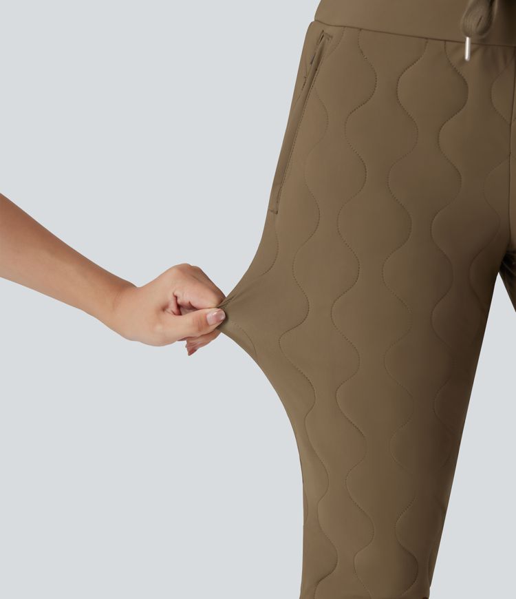 High Waisted Drawstring Casual Quilted Joggers with Pockets