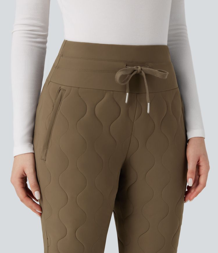 High Waisted Drawstring Casual Quilted Joggers with Pockets
