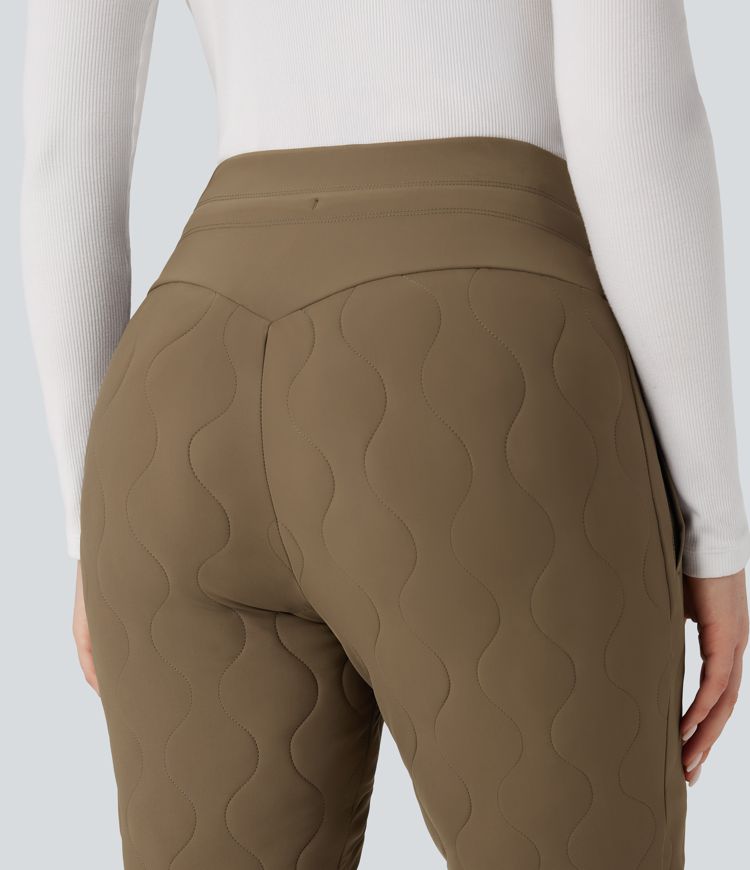 High Waisted Drawstring Casual Quilted Joggers with Pockets