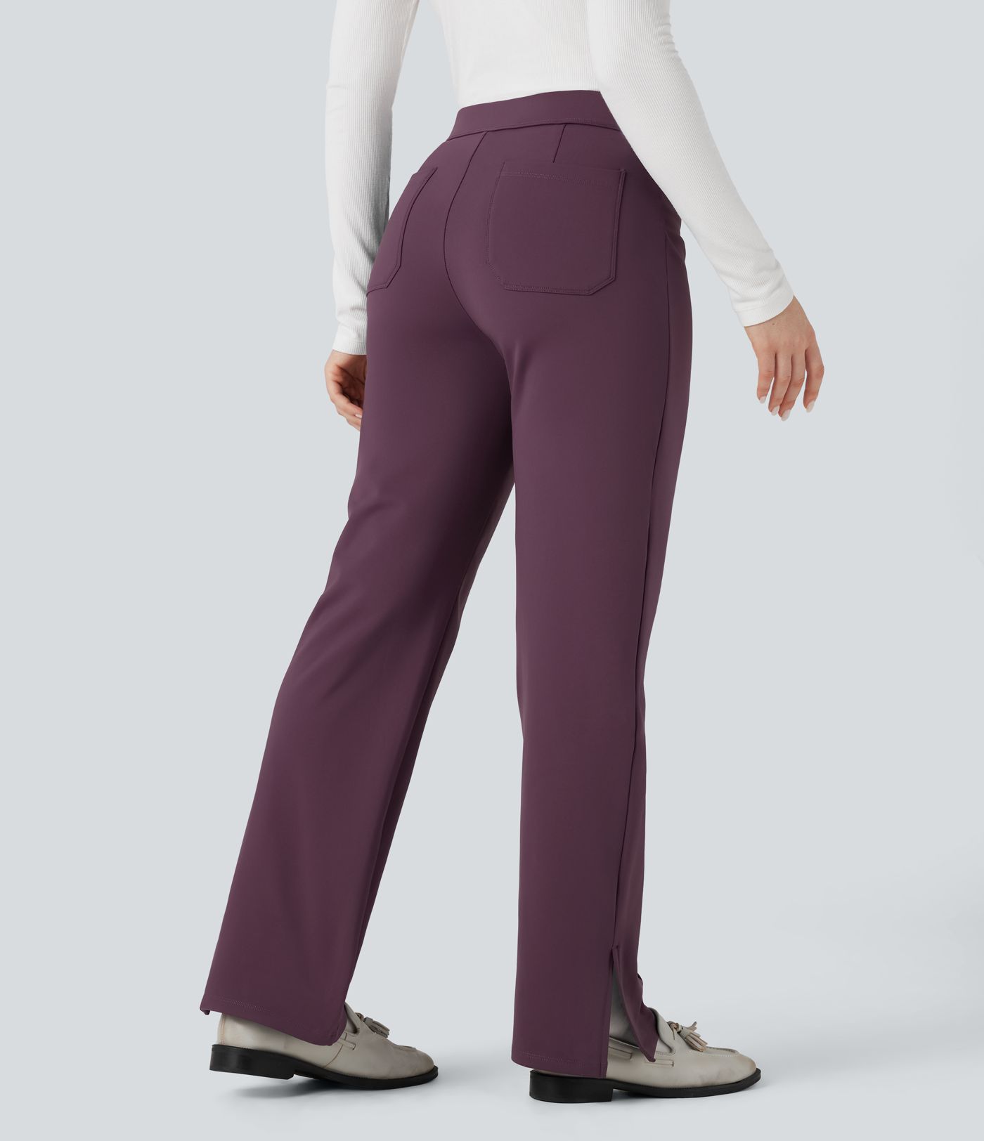 SoftlyZero™ Plush Thermal Mid Rise Split Hem Straight Leg Work Pants with Pockets