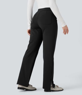 SoftlyZero™ Plush Thermal Mid Rise Split Hem Straight Leg Work Pants with Pockets SoftlyZero™ Plush Thermal Mid Rise Split Hem Straight Leg Work Pants with Pockets