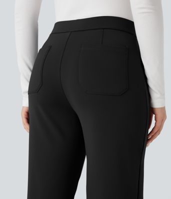 SoftlyZero™ Plush Thermal Mid Rise Split Hem Straight Leg Work Pants with Pockets SoftlyZero™ Plush Thermal Mid Rise Split Hem Straight Leg Work Pants with Pockets