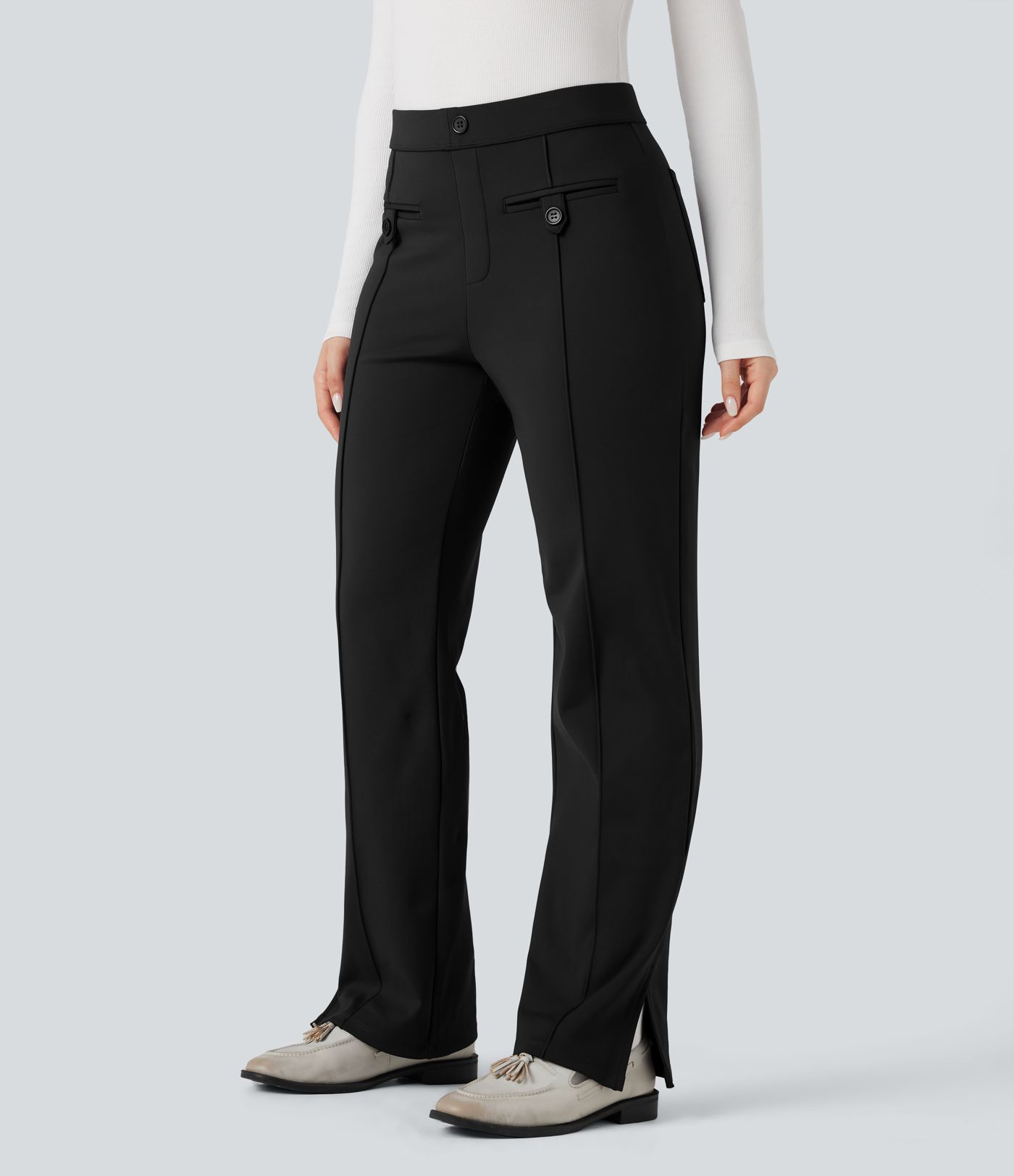 SoftlyZero™ Plush Thermal Mid Rise Split Hem Straight Leg Work Pants with Pockets SoftlyZero™ Plush Thermal Mid Rise Split Hem Straight Leg Work Pants with Pockets