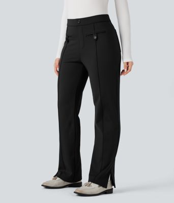 SoftlyZero™ Plush Thermal Mid Rise Split Hem Straight Leg Work Pants with Pockets SoftlyZero™ Plush Thermal Mid Rise Split Hem Straight Leg Work Pants with Pockets