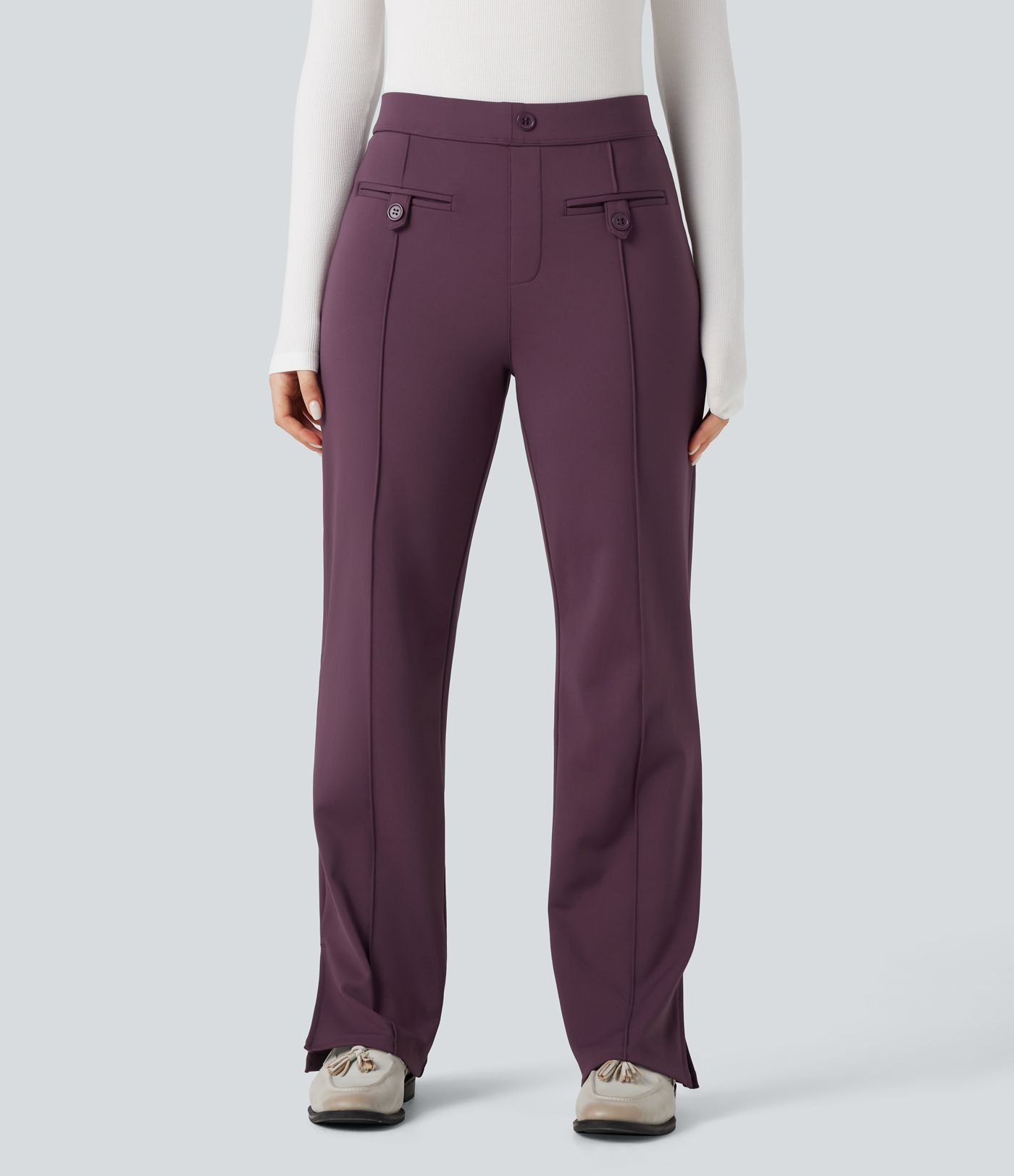 SoftlyZero™ Plush Thermal Mid Rise Split Hem Straight Leg Work Pants with Pockets